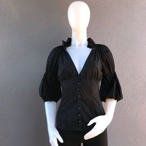 Bebe Black Fitted Top with Puff Sleeves Small